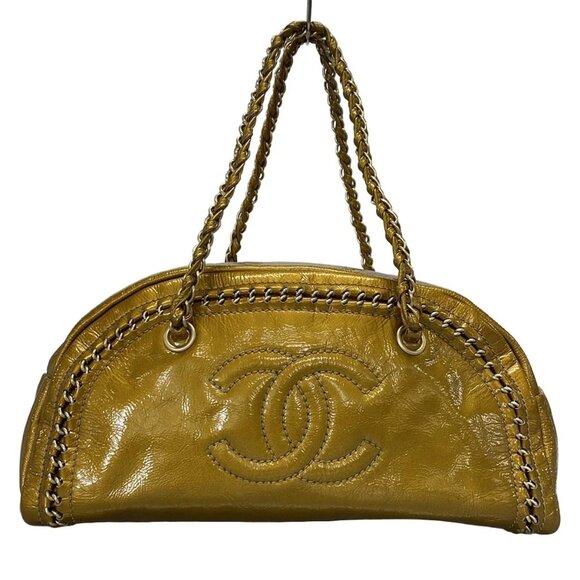 CHANEL Luxury Line Gold Patent Leather Shoulder Bag 918-080825 - Picture 1 of 14